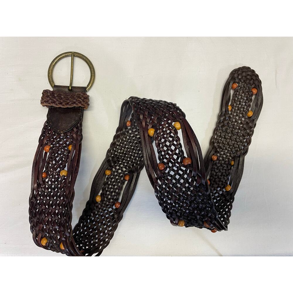 Brown Braided Leather Belt Beaded Small Retro Boho Pirate Hippie Festival